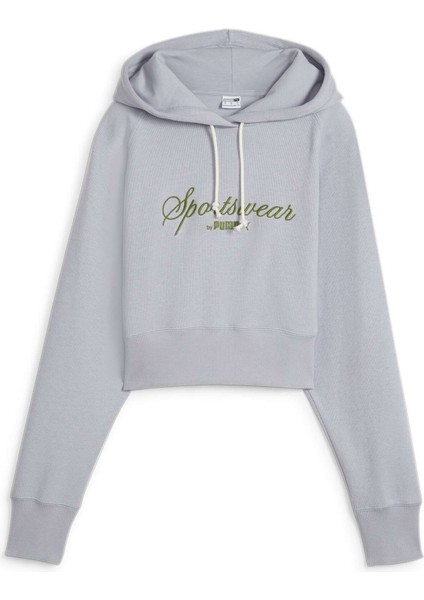 Kadın Gray Fog Puma Classıcs+ Relaxed Cropped Hoodie Gri Kadın Sweatshirt modelleri