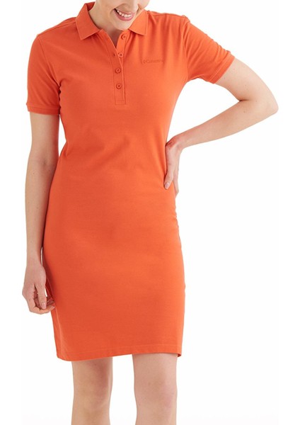 CS0378_847 Csc Basic Polo Dress Turuncu Kadın Kısa Kollu Elbise