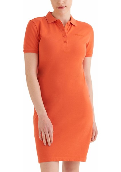 CS0378_847 Csc Basic Polo Dress Turuncu Kadın Kısa Kollu Elbise