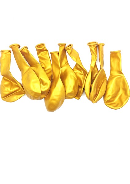 Metalik Balon Parlak Renkli 10'lu Paketli Balon 12 Inç - Gold - Sarı