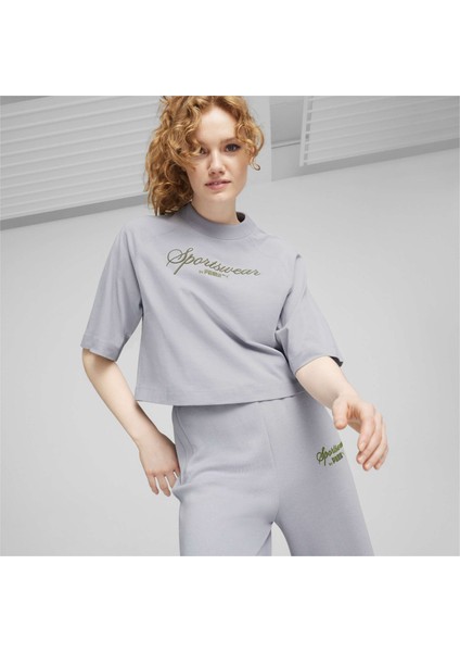 Kadın Gray Fog Puma Classıcs+ Oversized Tee Gri Kadın T-Shirt