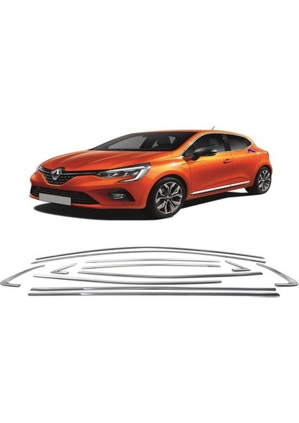 Alminox Oto Renault Clio 5 Hb 12 Parça Krom Cam Çerçeve Çıtası Seti 2019-2020-2021