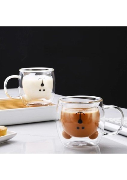 Ayıcık Karakterli Çift Cidarlı Çift Cam bardak 250 ml