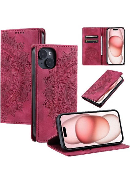 IPhone 15 Için Kılıf Darbeye Kapak Kapak Yan Toka Pu Deri Kart (Yurt Dışından)