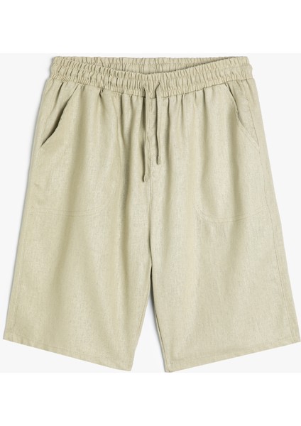 Keten Şort Beli Bağlamalı Cepli Rahat Kesim