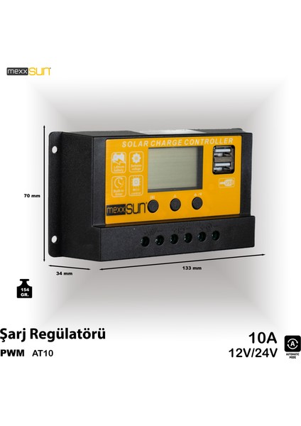 Mexxsun® Pwm 10A 12/24V (AT10) Şarj Kontrol Cihazı EA6362477