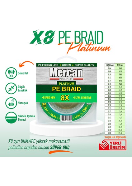 Platinum Pe 8x Örgü Ip 150 M Yeşil Makara Misina