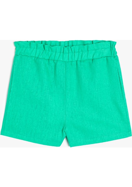 Keten Şort Cep Detaylı Beli Lastikli