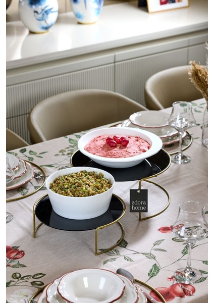 Gold Büyük Boy Sunumluk 2'li Metal Sunumluk Hediyelik Dekorasyon Ikramlık / Siyah Pleksi / Paslanmaz