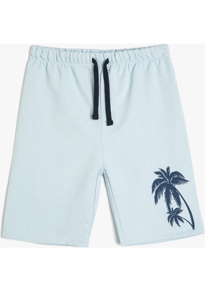 Şort Palmiye Baskılı Beli Bağlamalı