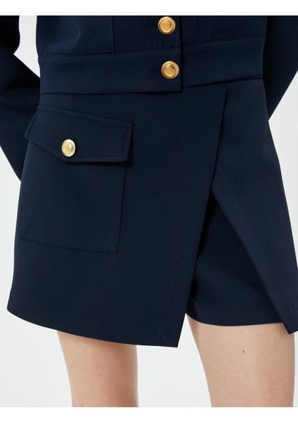 Mini Şort Etek Yüksek Bel Düğmeli Cep Detaylı indirimleri