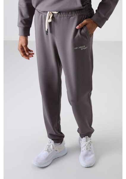 Koyu Gri Pamuklu Kalın Yumuşak Dokulu Comfort Fit Nakışlı Erkek Eşofman Takım - 85255 modelleri