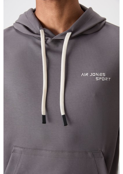 Koyu Gri Pamuklu Kalın Yumuşak Dokulu Comfort Fit Nakışlı Erkek Eşofman Takım - 85255 fırsatları