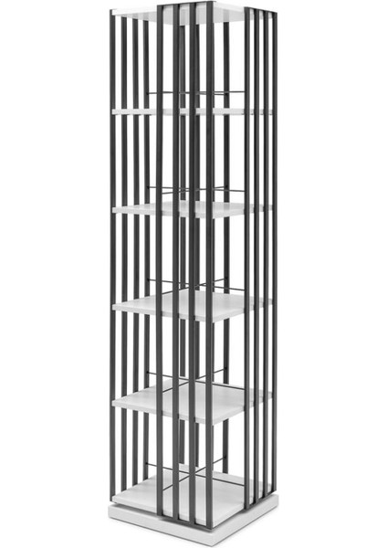 Library Dönerli Metal Kitaplık 5 Raflı Beyaz / Siyah