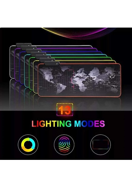 80X30 Rgb Dünya Desenli Mouse Pad LED Işıklı Baskısız Siyah Renk Gaming Mousepet 80X30