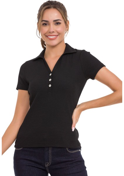 Wt361 Çizgi Dokulu Düz Yaka Basic Kadın T-Shirt indirimleri