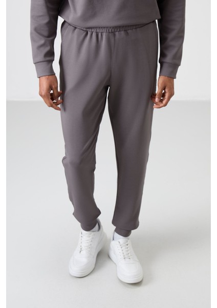 Koyu Gri Pamuklu Kalın Yumuşak Dokulu Comfort Fit Baskılı Erkek Eşofman Takım - 85253 fırsatları