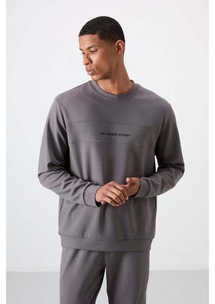 Koyu Gri Pamuklu Kalın Yumuşak Dokulu Comfort Fit Baskılı Erkek Eşofman Takım - 85253 indirimleri