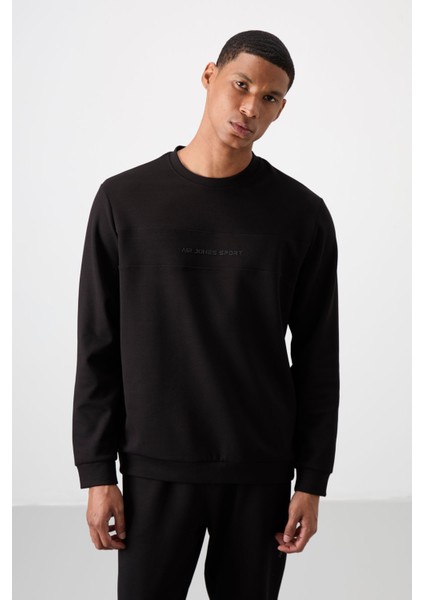 Siyah - Siyah Pamuklu Kalın Yumuşak Dokulu Comfort Fit Baskılı Erkek Eşofman Takım - 85253 fiyatları