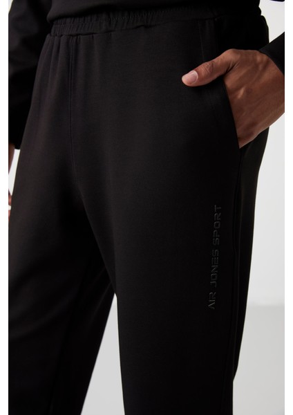 Siyah - Siyah Pamuklu Kalın Yumuşak Dokulu Comfort Fit Baskılı Erkek Eşofman Takım - 85253 indirimleri