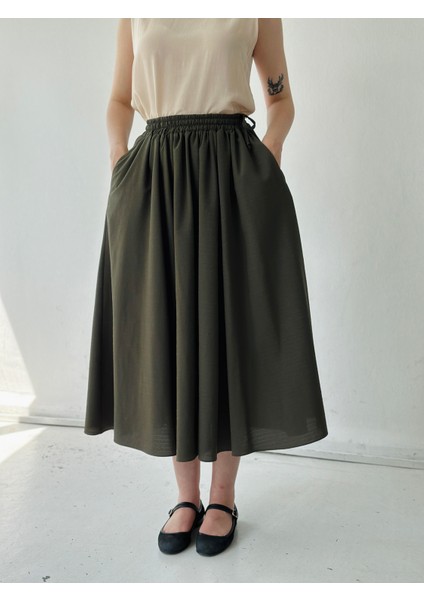 Circle Kloş Midi Boy Etek Kadın Haki fiyatları
