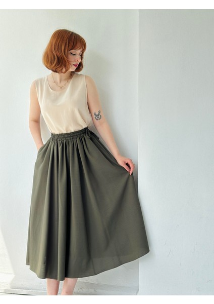 Circle Kloş Midi Boy Etek Kadın Haki modelleri