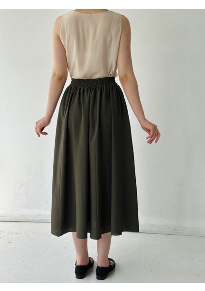 Circle Kloş Midi Boy Etek Kadın Haki fırsatları
