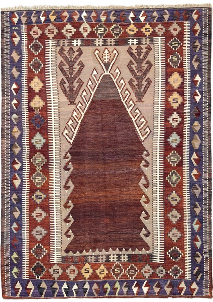 Tela El Dokuma Bordo Ince Kilim 126X174