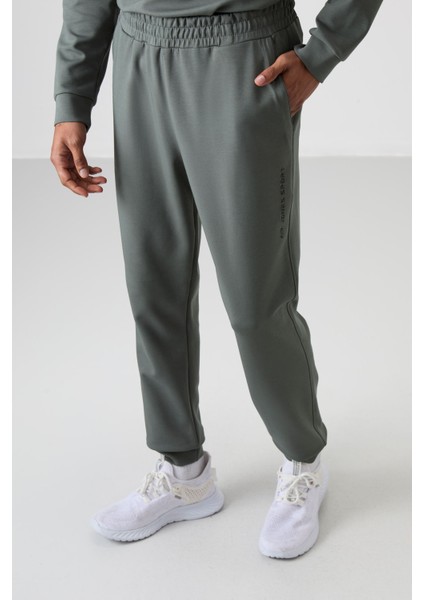 Haki - Haki Pamuklu Kalın Yumuşak Dokulu Comfort Fit Baskılı Erkek Eşofman Takım - 85253 modelleri