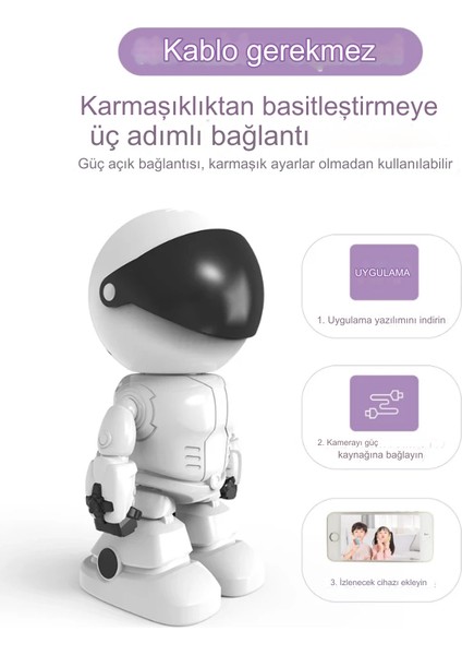 Full Hd Kablosuz Wifi  Robot Kamera 3mp Iki Yönlü Ses Otomatik Izleme Hareket Algılama Kişi Takibi Ofis  Ev Kamerası