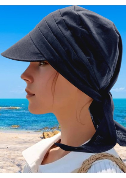 Kadın Safari Bağlamalı Siperli Bandana Plaj Şapkası
