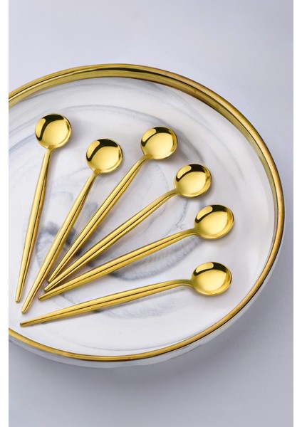 6'lı Lux Yuvarlak Gold Çay Kaşığı - Kaşık