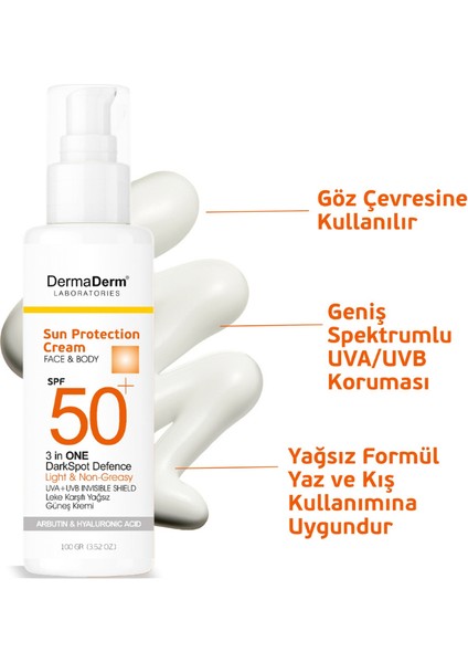 Spf 50+ Lekelere Özel Güneş Kremi - Yağsız Yüz ve Vücut Güneş Kremi 100 gr