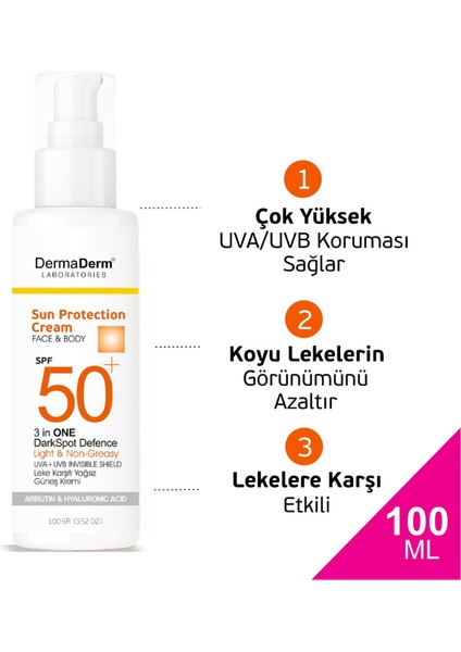 Spf 50+ Lekelere Özel Güneş Kremi - Yağsız Yüz ve Vücut Güneş Kremi 100 gr