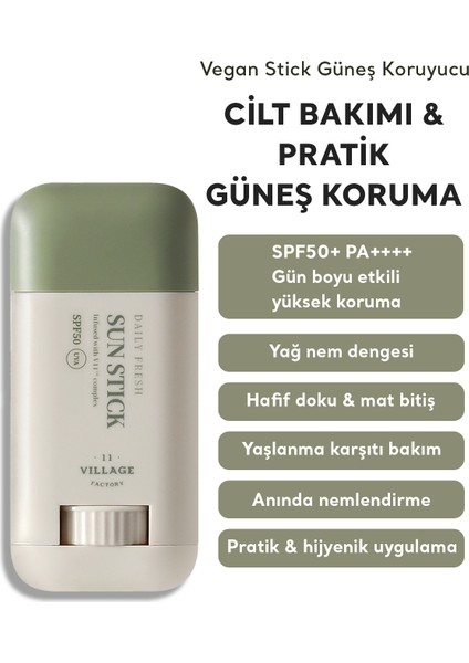 Village 11 Factory Daily Fresh Sun Stick SPF50+ PA++++ 20g - Vegan Stick Güneş Koruyucu