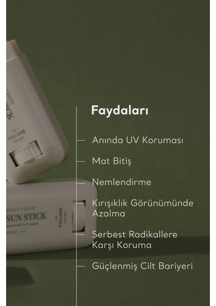 Village 11 Factory Daily Fresh Sun Stick SPF50+ PA++++ 20g - Vegan Stick Güneş Koruyucu