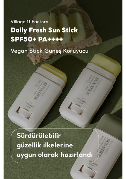 Village 11 Factory Daily Fresh Sun Stick SPF50+ PA++++ 20g - Vegan Stick Güneş Koruyucu