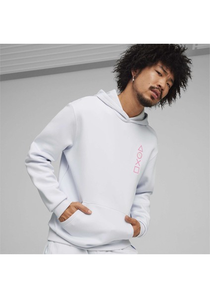 Erkek Silver Mist Puma x Playstatıon Graphic Hoodie Dk Açık Gri Erkek Sweatshirt