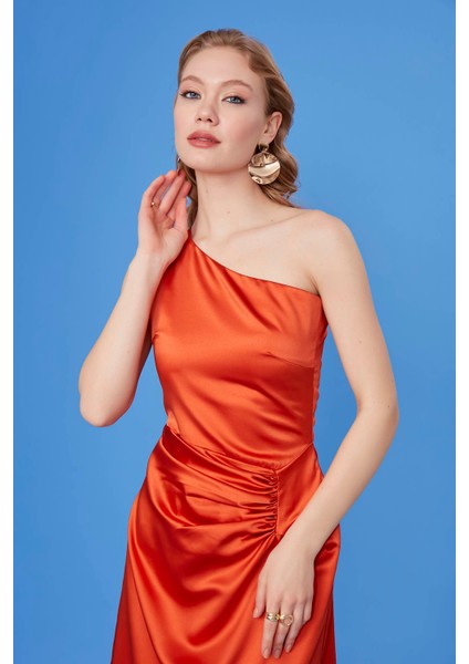 Tek Omuz Saten Maxi Elbise fiyatları