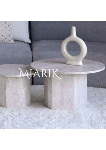 Miarik Design Traverten 2'li Altıgen Ayak Orta Sehpa