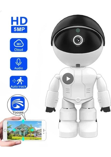 Robot Görüünümlü Hd Ip Kamera Kablosuz 5mp Hd Ev Güvenlik Kamerası Ir Gece Görüş Iki Yönlü Ses Bebek Evcil Hayvan Izleme Kamerası