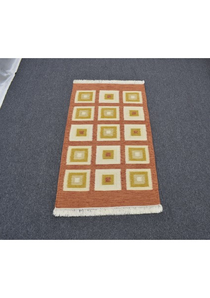 Zehra Abla Halı Yeni El Dokuma Özel Tasarım Modern Tarz Kareli Yün Kilim 4853