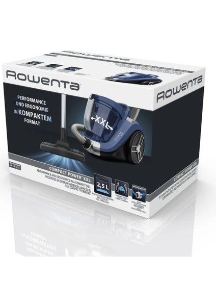 Torbasız Kül Torbası Rowenta Compact Power Xxl RO4881EA, 550W, Effitech, 2,5 L, 8,8 Mavi