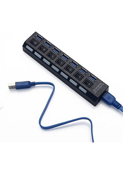7 Port Adaptörlü USB Hub Çoklayıcı USB 3.0 On Off Tuşlu