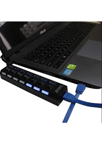 7 Port Adaptörlü USB Hub Çoklayıcı USB 3.0 On Off Tuşlu