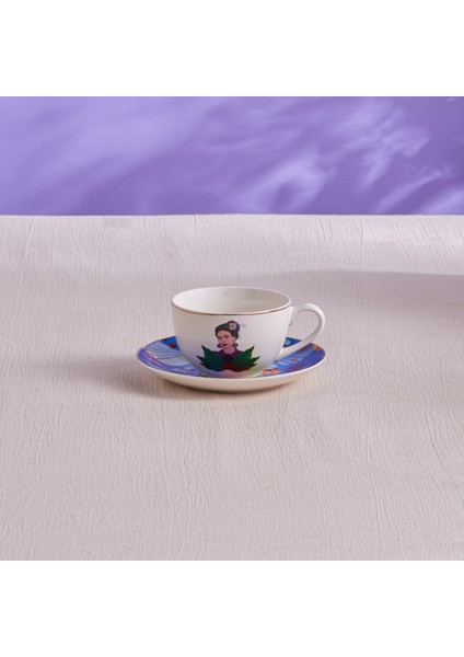 Frida Çay Fincanı ve Tabağı Mavi 220 ml