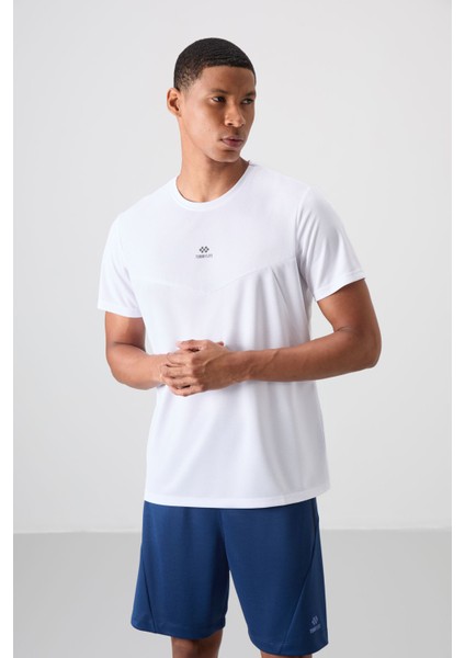 Beyaz Polyester Nefes Alan Dokulu İnce Esnek Standart Fit Erkek Performans T-Shirt - 88391