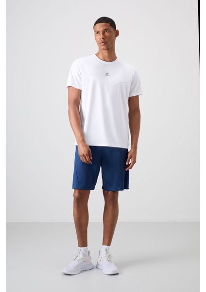 Beyaz Polyester Nefes Alan Dokulu İnce Esnek Standart Fit Erkek Performans T-Shirt - 88391