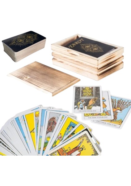 Ahşap Kutulu 78 Kartlı ve Kitapçık Dahil Tarot Kart Seti