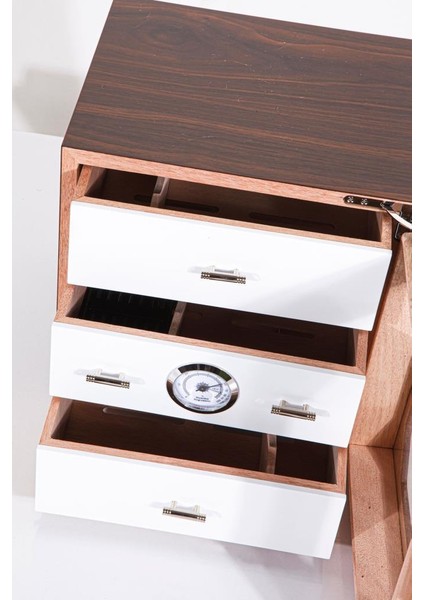 Humidor / Puro Saklama Kutusu Kestane - Beyaz